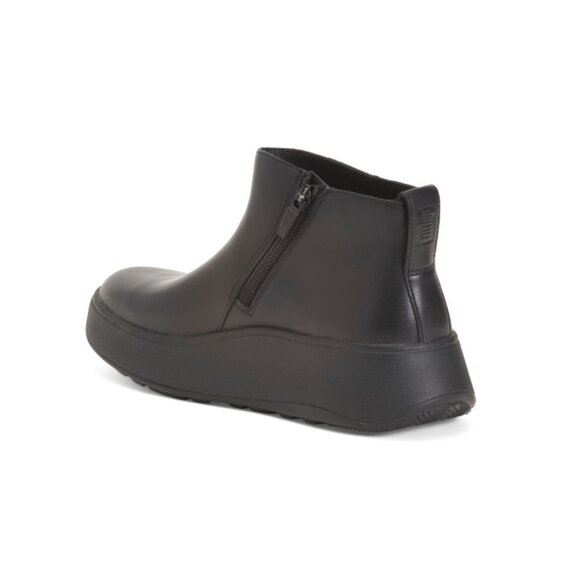 FITFLOP All Black Leather F Mode Flatform Zip Ankle Boots - Picture 2 of 2